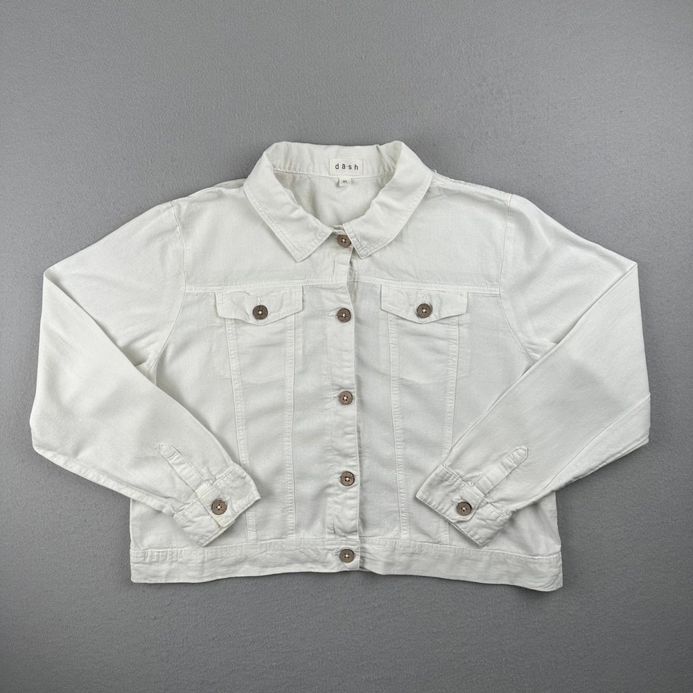 Dash Trucker Jacket Women XL White Button Up Textured Long Sleeve Boxy Utility